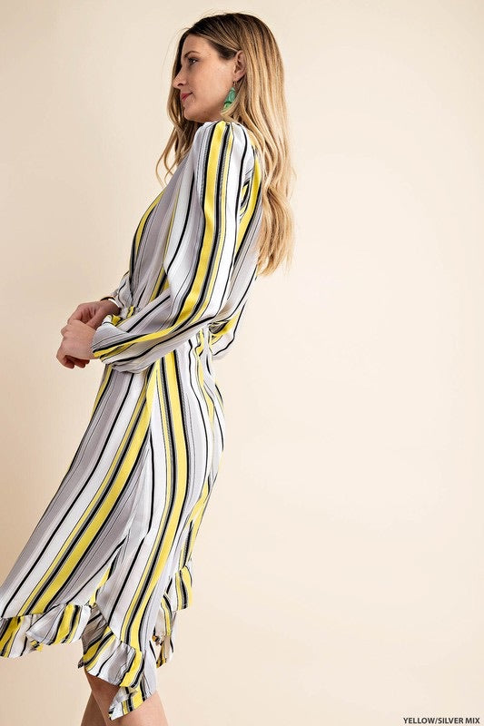 Carola multi stripe overlap dress