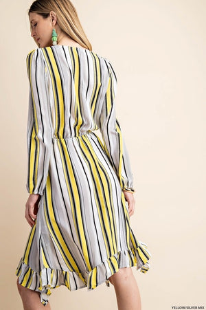 Carola multi stripe overlap dress